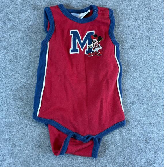 VINTAGE Disney Mickey Mouse Romper Infant Baby 18M Red Sleeveless One Piece Y2K - Picture 1 of 6